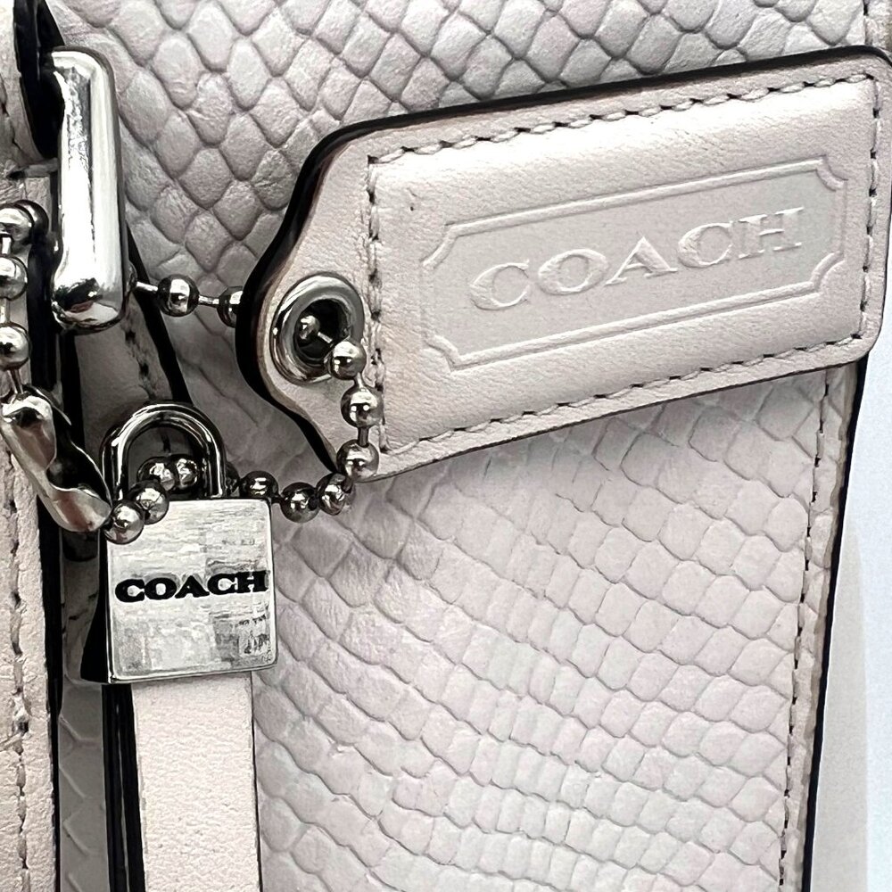 Coach Charlie Embossed Python Leather Tote Shoulder Bag Purse Beige White F28723 - Picture 3 of 16